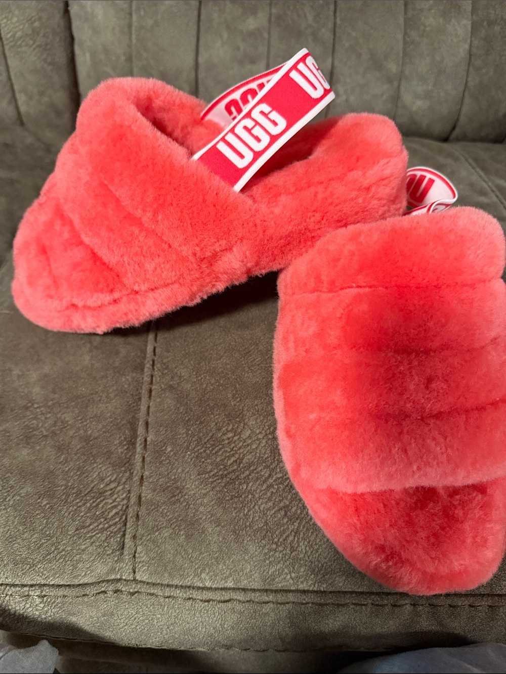 UGG Pink Coral Fuzz Slide Slippers for Women
